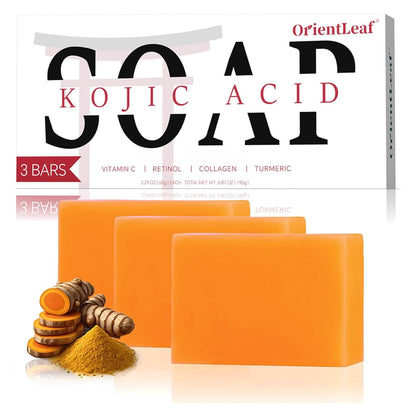 ORIENTLEAF Kojic Acid Soap, Turmeric Soap Bar for Dark Spots, 3 Pack ORIENTLEAF
