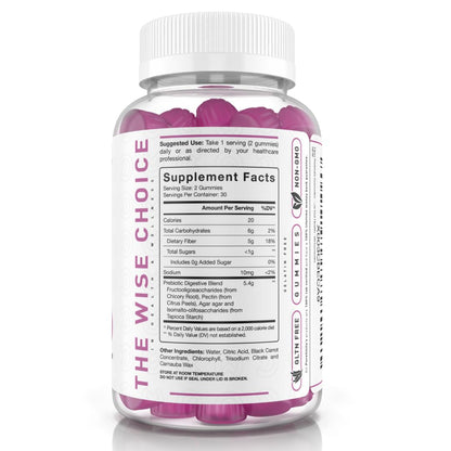 PUREFINITY Fiber Gummies for Adults with Inulin FOS from Chicory Root, Sugar Free Prebiotic Supplement for Daily Digestion & Constipation Support – Non-GMO, Vegan, 60 Count