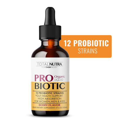 Total Nutra USDA Organic Liquid Probiotic for Kids, Women & Men, Toddler Probiotic Drops with Alfalfa Prebiotic Blend + Acidophilus for Gut Health, Vegan Total Nutra