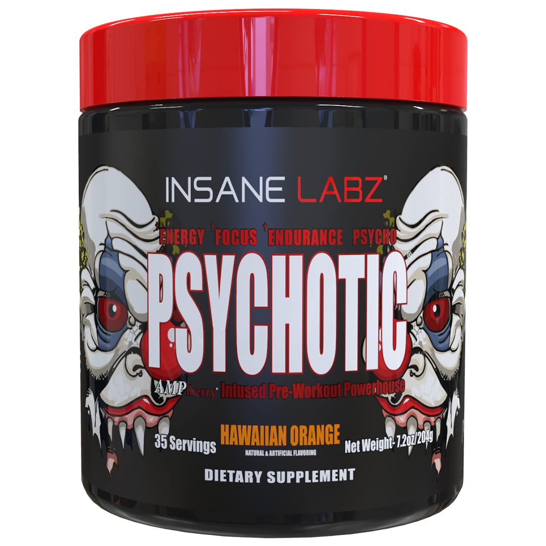 Insane Labz Psychotic, High Stimulant Pre Workout Powder, Extreme Lasting Energy, Focus and Endurance with Beta Alanine, Creatine Monohydrate DMAE, 35 Srvgs (Fruit Punch)