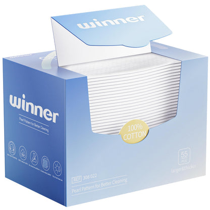 Winner XL Disposable Face Towels, 100% Cotton, 55 Count (Pack of 1) Winner