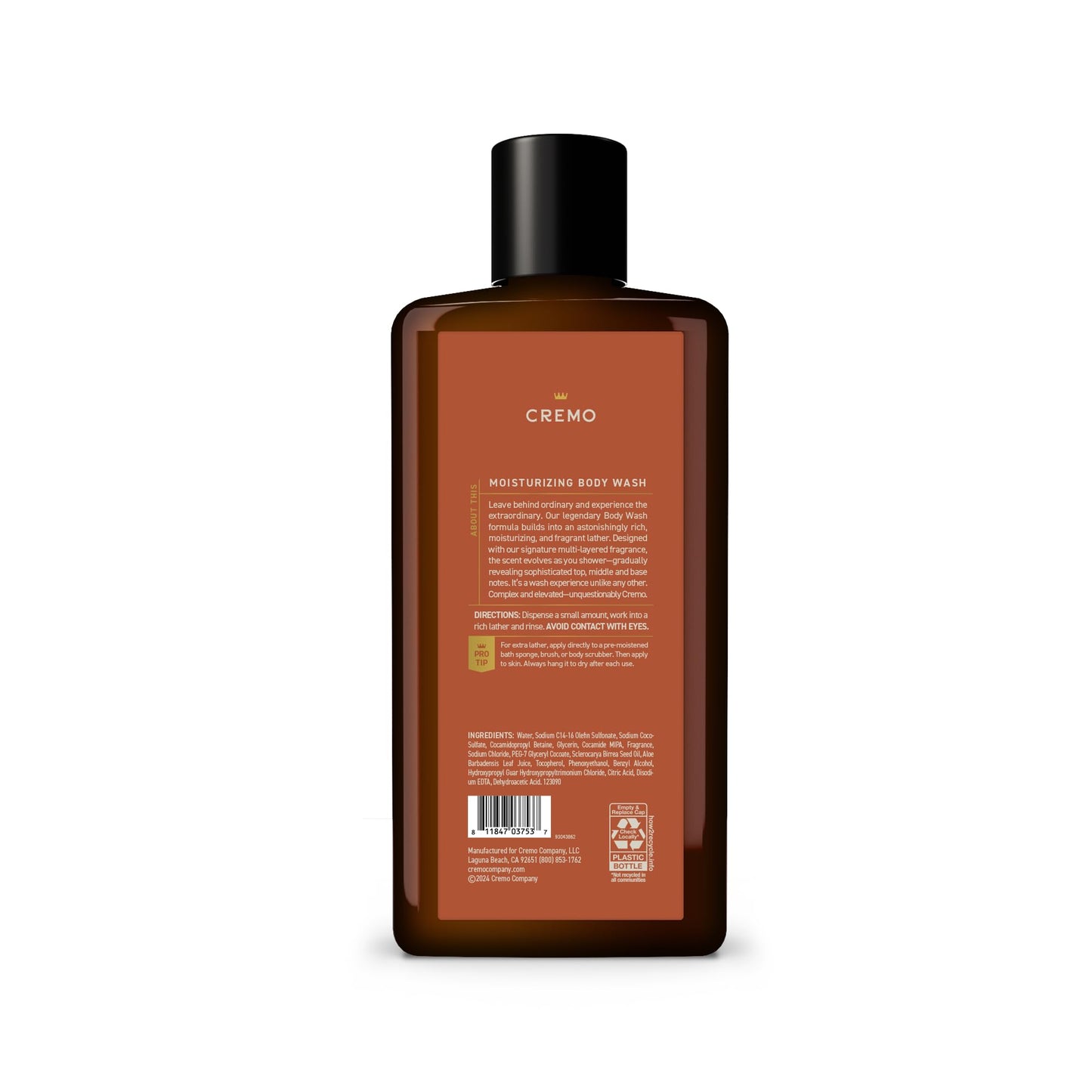 Cremo Body Wash for Men, Rich-Lathering Golden Amber, 16 Fl Oz Cremo