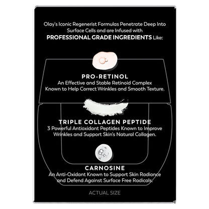 Olay Retinol Night Cream for Women, Anti-Aging Face Moisturizer, Fragrance-Free, Non Greasy - Anti-Wrinkle, Smooth Fine Lines, Hydrating Skin Care - Triple Collagen Cream, Peptide, Niacinamide, 1.7oz Olay