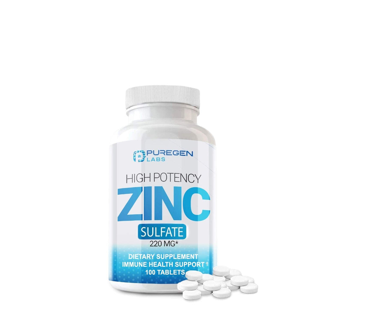 Zinc 220mg [High Potency] Supplement – Zinc Sulfate for Immune Support System 100 Tablets P Puregen Labs