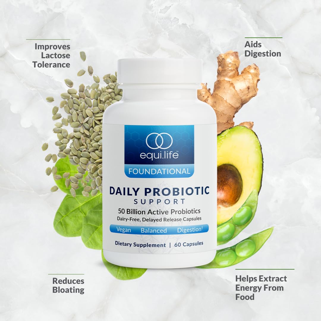 Equilife Daily Probiotic Support, 50 Billion CFU, 8 Probiotic Strains, Digestive and Gut Health Supplement for Men and Women, Gluten Free, Soy and Dairy Free, Non GMO, American Made, 60 Capsules Equilife buy australia supplements