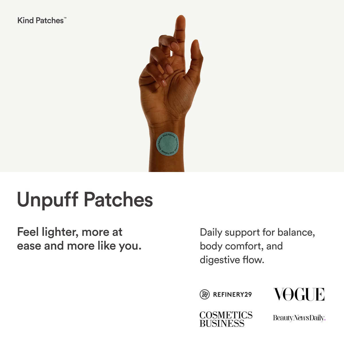 Kind Patches Unpuff Patches with Dandelion Root, Fennel, Artichoke, Ginger, and Turmeric Extract - Vegan - 30 Count Kind Patches