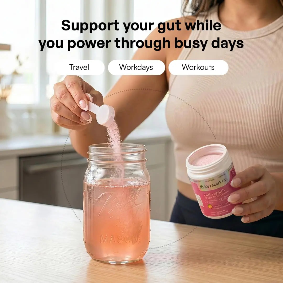 KEY NUTRIENTS Gut Health Hydration – Passionfruit Lemonade, Fiber Supplement with 3g Prebiotic Fiber & Akkermansia Probiotics for Women and Men KEY NUTRIENTS
