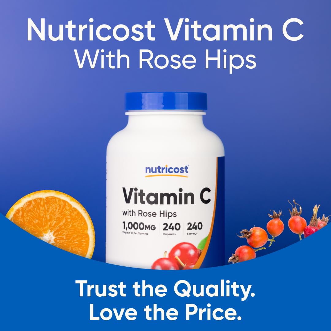 Nutricost Vitamin C with Rose Hips 1025mg, 240 Capsules - Vitamin C 1,000mg, Rose Hips 25mg, Premium Nutricost