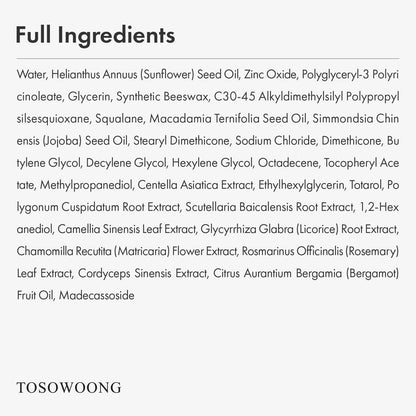 TOSOWOONG Zinc Oxide 10% Cream for Redness & Barrier, Rosacea Treatment TOSOWOONG