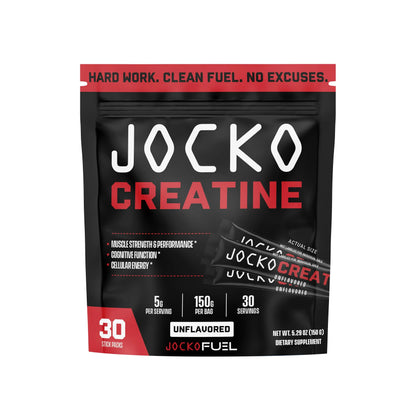 Jocko Fuel Creatine Monohydrate Stick Packs - Pure Micronized Travel Size Powders for Men & Women, Supports Muscle Growth, Strength, Recovery & Cognition, Jocko Fuel