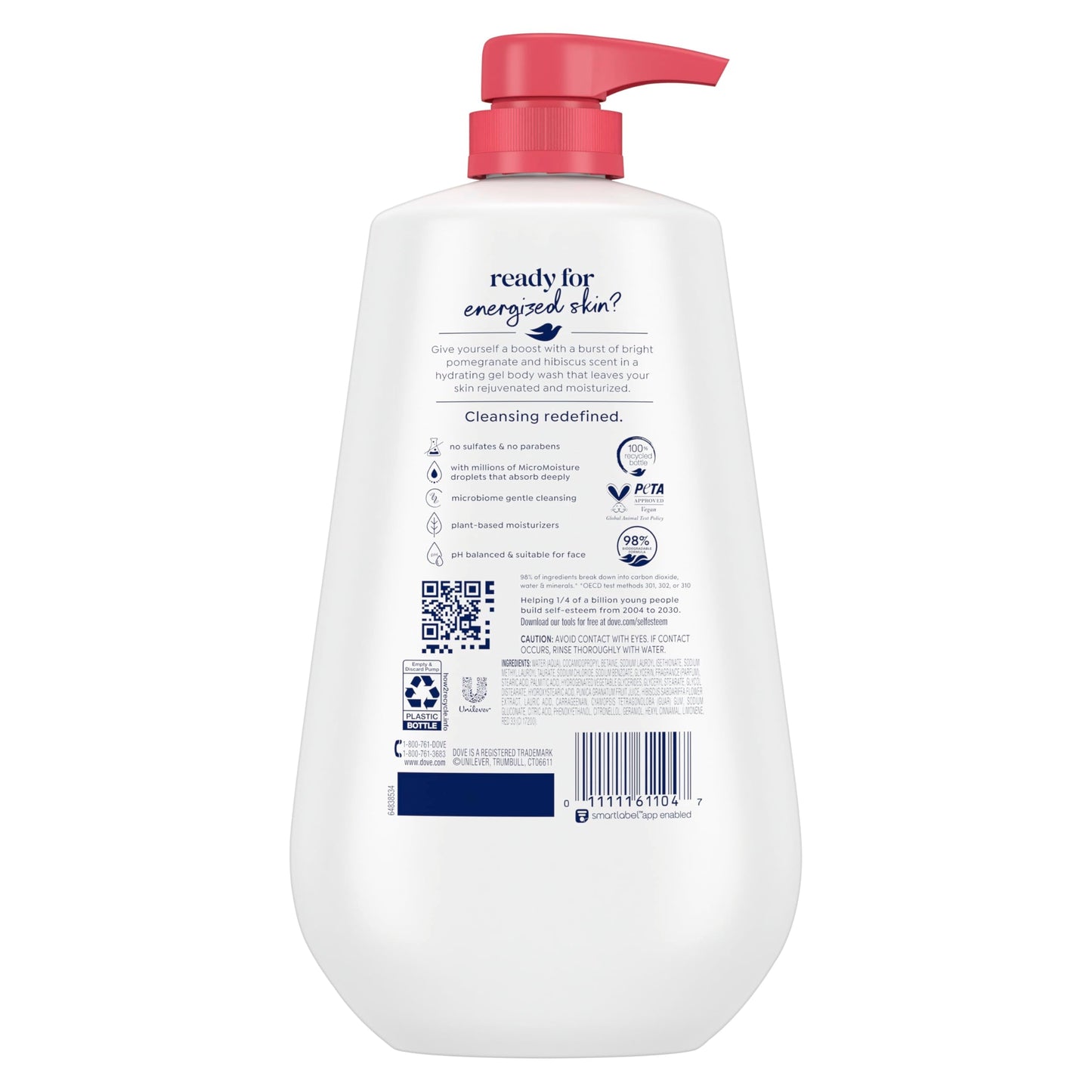 Dove Body Wash with Pump Rejuvenate Pomegranate & Hibiscus for 24hr Lotion-Soft Skin Moisturizing Skin Cleanser Dove
