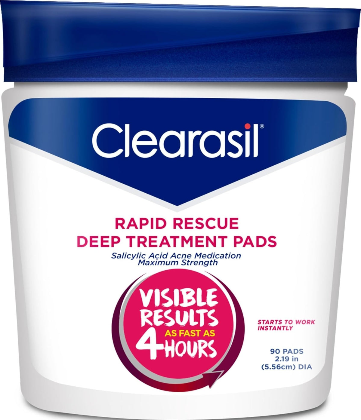 Clearasil Rapid Rescue Deep Treatment Acne Face Pads, Maximum Strenght with 2% Salicylic Acid Acne Treatment Medicine, 90 Count Clearasil