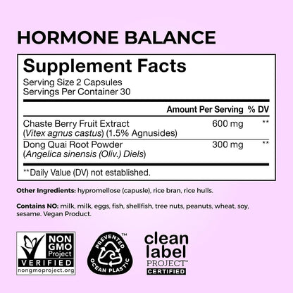 HUM Hormone Balance for Women, Supplement for Women's Health with Chasteberry & Dong Quai, Support for PMS Symptoms, Cramps, Irritability, Hormonal Balance, Monthly Support, 60 Capsules