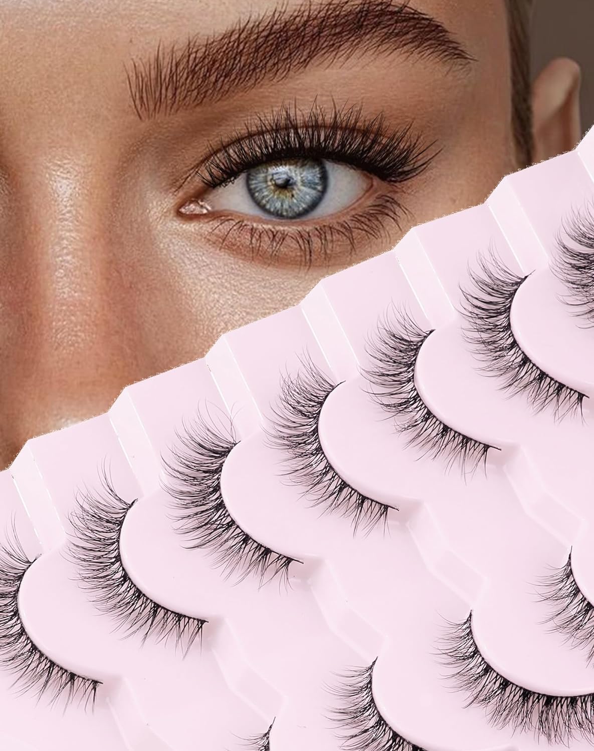 Onlyall Natural Lashes Wispy Lashes Natural Look False Eyelashes Soft Fluffy Fake Eyelashes 7 Pairs D1 Natural (6-13MM) Onlyall