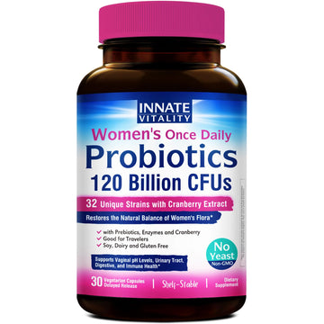 Innate Vitality Women's Probiotics, 120 Billion CFU, 32 Tested Strains, Probiotics for Women, Yeast Control, Vaginal pH Support, Prebiotics, Digestive Enzymes, Cranberry, Once Daily 30 Veggie Capsules Innate Vitality buy australia supplements