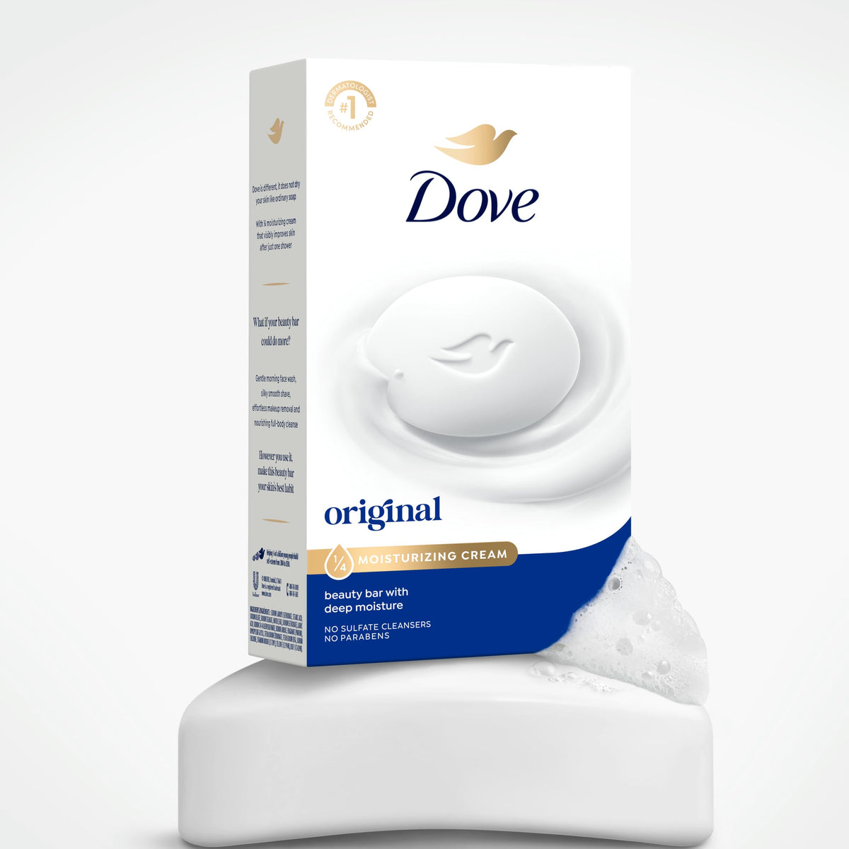 Dove Beauty Bar Soap Original 8 Count for Soft, Smooth Skin, with 1/4 Moisturizing Cream 3.75 oz Dove
