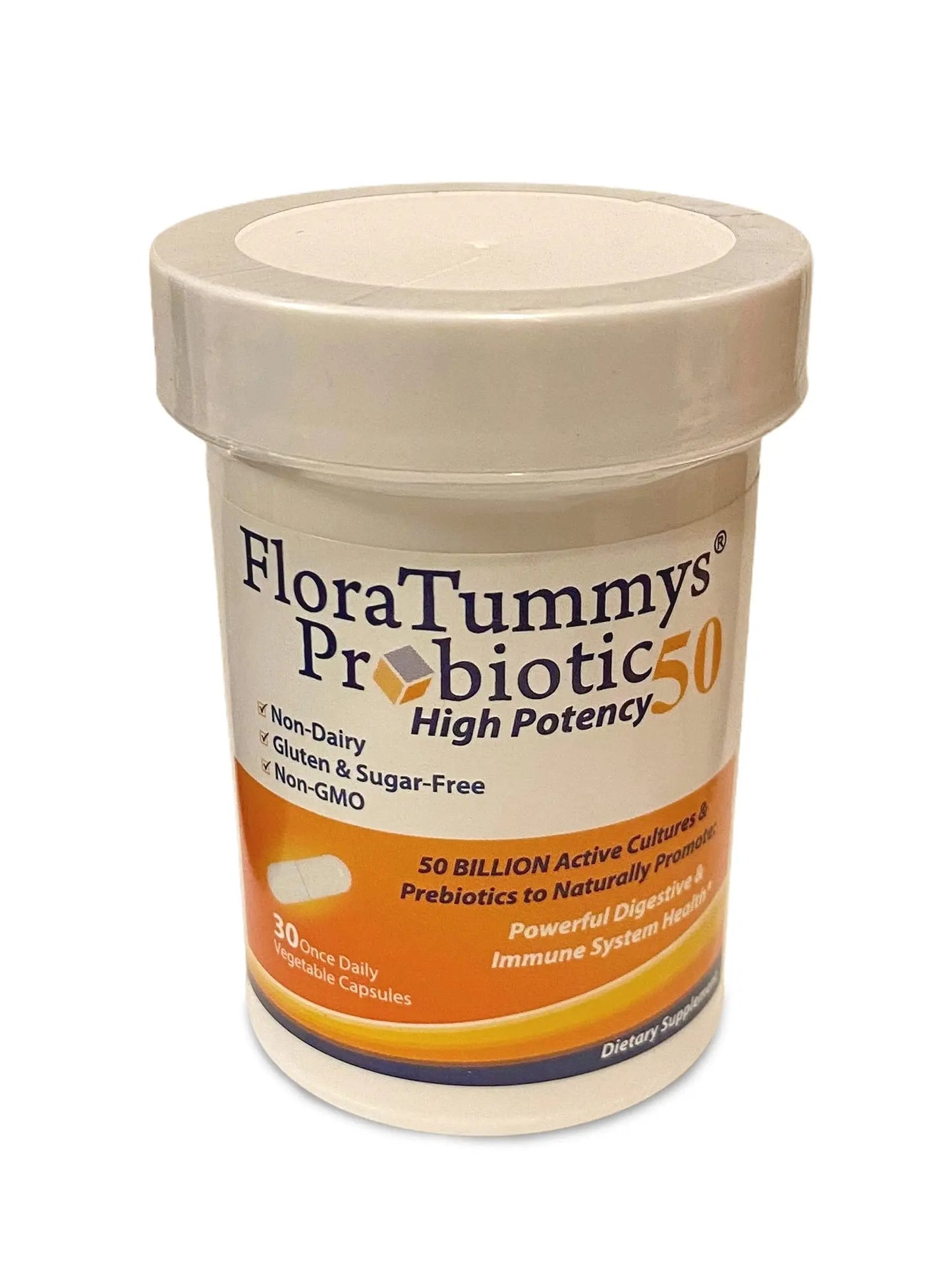 FloraTummys 50 High Potency Adult Probiotic, 50 Billion CFU, Prebiotics, Dairy Free, Gluten Free Probiotic, Non-GMO, Sugar-Free, Made in USA FloraTummys