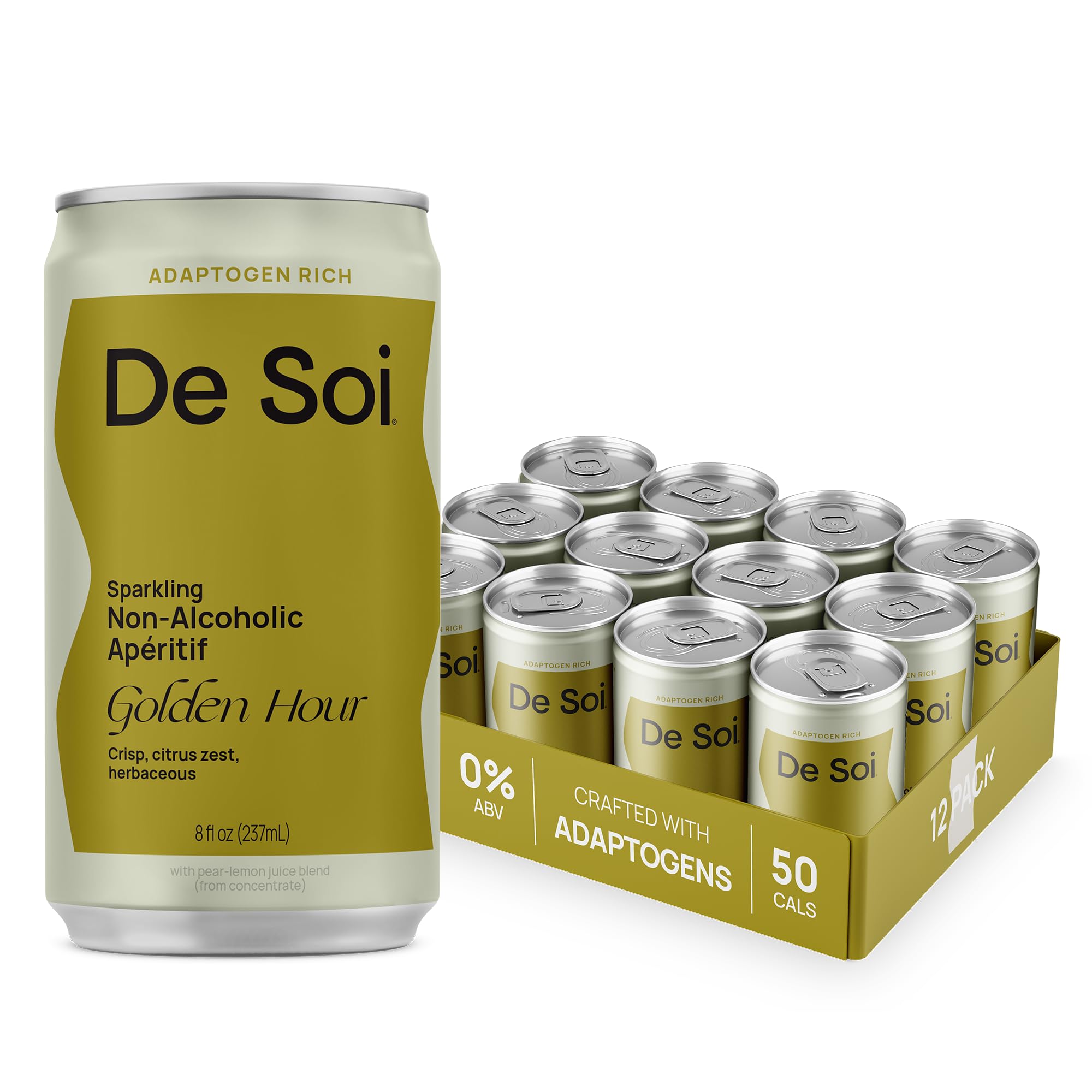 De Soi Golden Hour Mocktails NA Drinks 8 fl oz (12-pack) - Adaptogen Drink, Sparkling Drink with Calming Botanicals, Mocktail Drinks, Gluten Free, No Artificial Flavors De Soi buy australia supplements