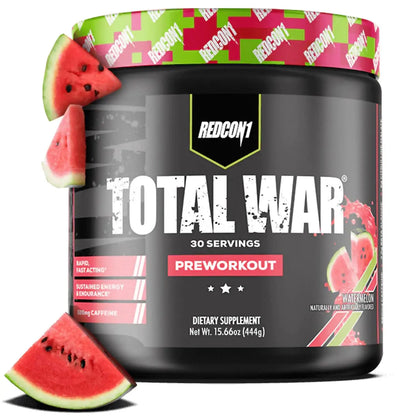 REDCON1 Total War Pre Workout, Watermelon - L Citrulline, Malic Acid, Green Tea Leaf Extract for Pump Boosting Pre Workout for Women & Men - 3.2g Beta Alanine REDCON1