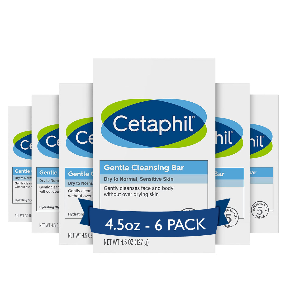 Cetaphil Gentle Cleansing Bar Soap, Sensitive & Dry Skin, 4.5oz, 6ct Cetaphil