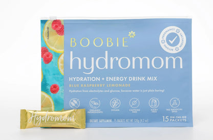 Boobie Hydromom Superfood Electrolyte Drink Mix, Blue Raspberry Lemonade | Refreshing Energy & Hydration Boost for Mamas | On-The-Go & Travel Essentials for Pregnancy, Boobie Brands