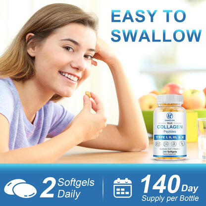 SIGNILIFE Multi Collagen Peptides for Women & Men, Hydrolyzed Collagen Peptides-Type I, II, III, V, X - with Hyaluronic Acid,Vitamin C,Biotin SIGNILIFE