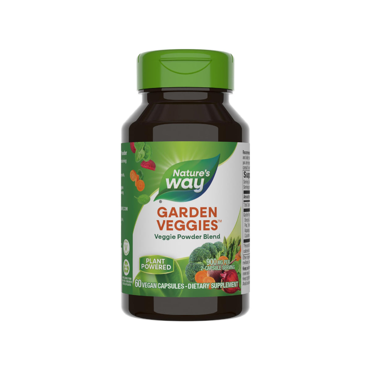 Nature’s Way Garden Veggies, Vegetable Supplement Capsules, Plant-Powered Powder Blend Made with 12 Different Vegetables, Green Superfood Veggie Blend Nature's Way