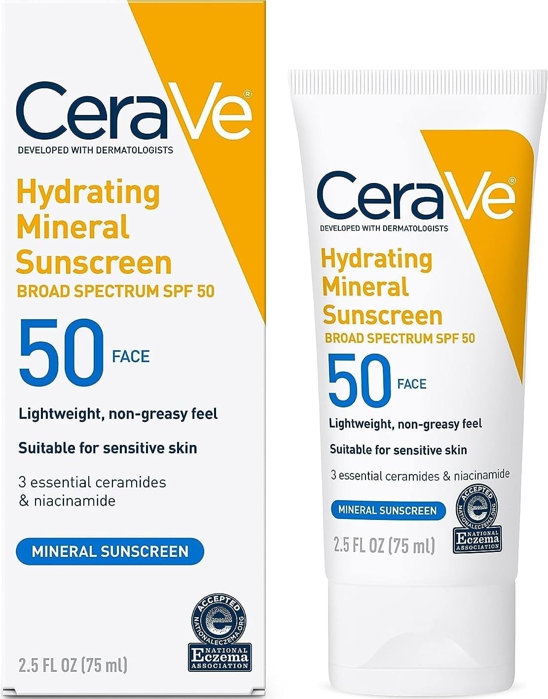 CeraVe Hydrating Mineral Sunscreen SPF 50 Face Sunscreen, Travel Size 2.5oz CeraVe