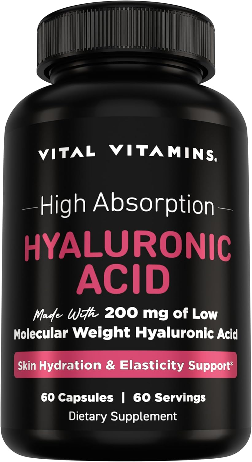 Vital Vitamins Hyaluronic Acid Supplements, 60 Capsules | 200mg Low Molecular Weight HA, Supports Skin Hydration, Elasticity & Joint Comfort, Vegan & Non-GMO Gsupps Australia