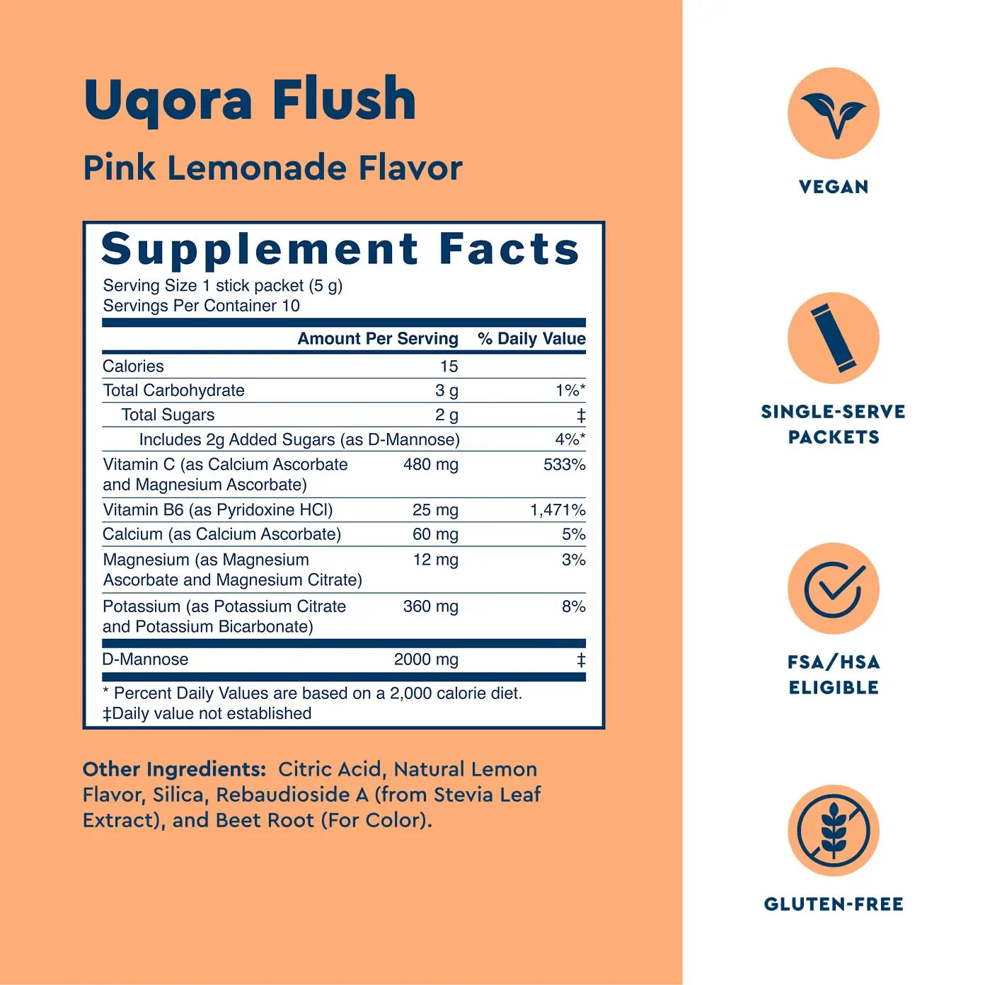 Uqora Flush - Urinary Tract* with D-Mannose, Vitamin C, Vitamin B6, Potassium, Magnesium & Calcium - Gluten-Free & Vegan - Pink Lemonade Flavor - 10 Packets (1 Pack) Uqora buy australia supplements