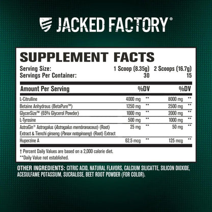 Jacked Factory Pumpsurge Caffeine Free Pre Workout for Men & Women - Booster & Stim Free Pre Workout - Intense Pumps, Enhanced Focus - 30 Servings, Cherry Limeade 8.83oz Jacked Factory