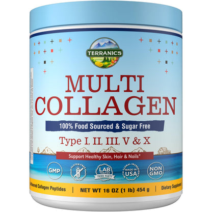 Terranics Multi Collagen Peptides Powder, Type I II III V X Hydrolyzed Collagen for Women+Men, Collagen Supplements, Fast Dissolve Terranics