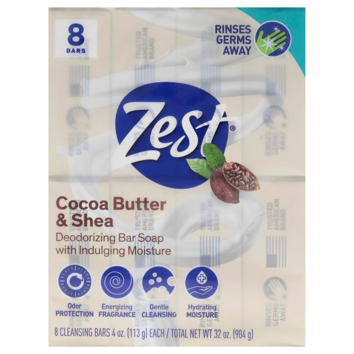 Zest Bar Soap - 8 Bars - Enriched With Cocoa Butter And Shea for Ultra Moisturizing Cleansing - Leaves Your Body Feeling Silky Smooth And Deeply Moisturized Zest