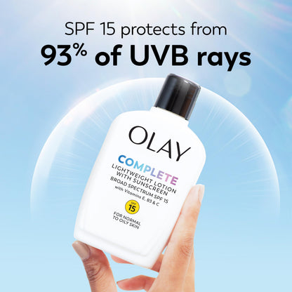 Olay Face Moisturizer, Complete with Sunscreen SPF 15, Daily Facial Lotion for Normal Skin, Lightweight Hydrating Broad Spectrum Sun Protection - Vitamin C, E, and Niacinamide - 6 Oz 2 Pack Olay