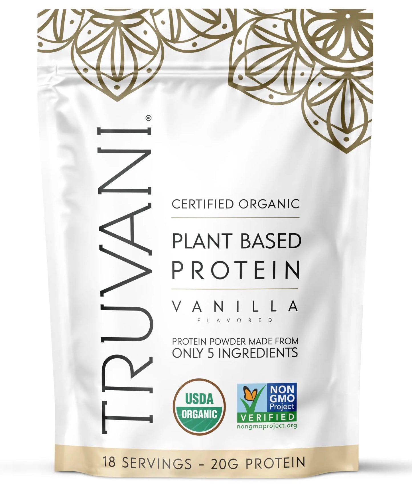 Truvani Organic Plant Based Protein Powder | Vanilla | 20g Pea Protein | 18 Servings | Vegan & Keto | Gluten & Dairy Free | Low Carb | No Added Sugar Truvani