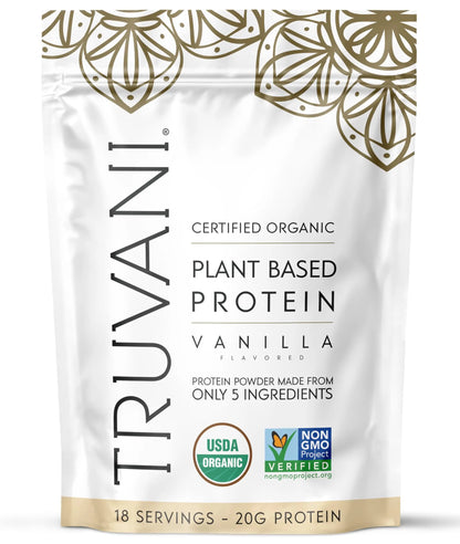 Truvani Organic Plant Based Protein Powder | Vanilla | 20g Pea Protein | 18 Servings | Vegan & Keto | Gluten & Dairy Free | Low Carb | No Added Sugar Truvani