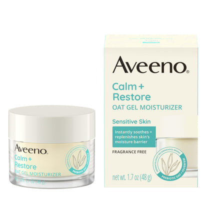 Aveeno Calm + Restore Oat Gel Face Moisturizer for Sensitive Skin, Fast-Absorbing & Lightweight Gel Moisturizer & Face Cream with Prebiotic Oat & Feverfew, Fragrance-Free & Hypoallergenic, 1.7 Fl Oz Aveeno