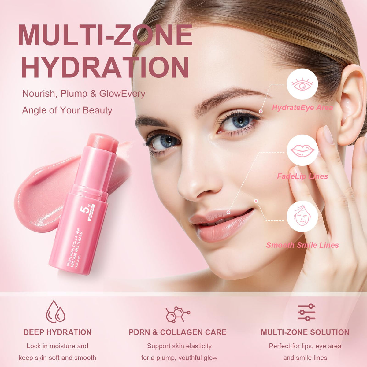 PDRN Pink Collagen Volume Multi Balm, Volufiline Stick 2PCS,Collagen Plump Vult