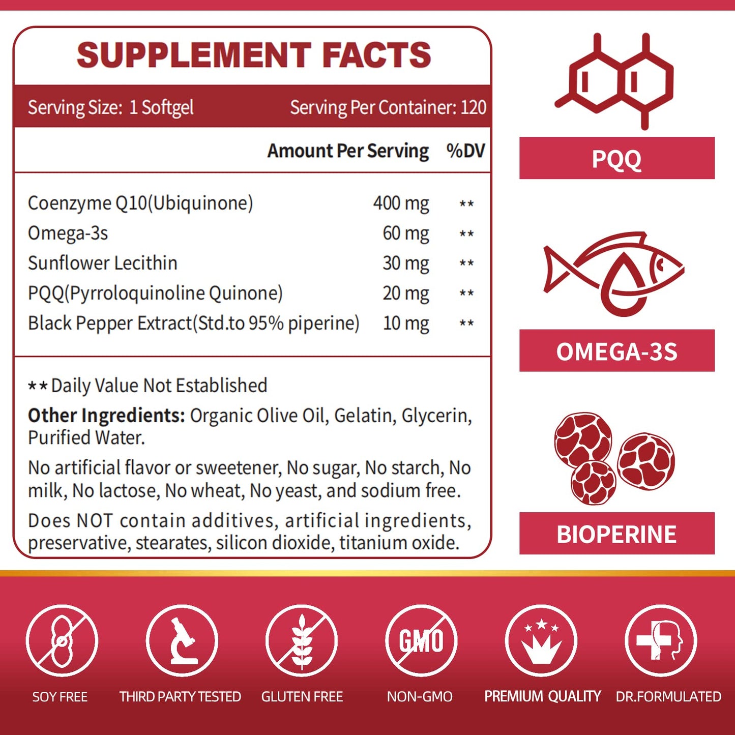 ZEBORA CoQ10-400mg-Softgels with PQQ, BioPerine & Omega-3, Coenzyme Q10(Ubiquinone) Supplement for High-Absorption, Powerful-Antioxidant ZEBORA