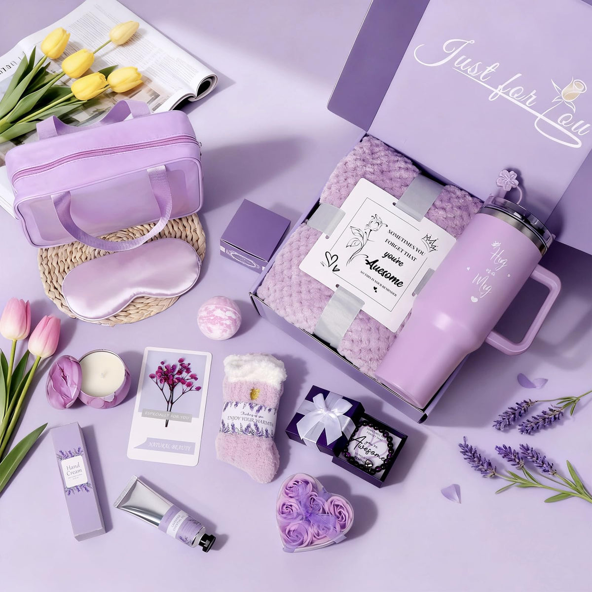 Birthday Gift for Women, Luxury Self Care Spa Gift Basket with Blanket for Mom, Wife, Sister, Friend, Girlfriend, Grandmother, Get Well Soon & Christmas gift for Her Joyvella