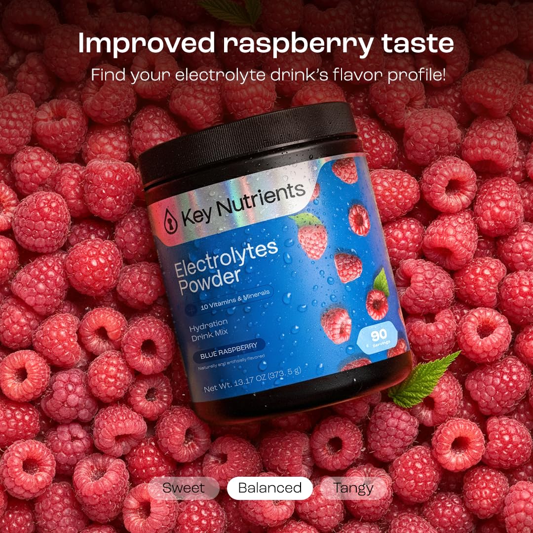 KEY NUTRIENTS Multivitamin Electrolytes Powder No Sugar - Sweet Blue Raspberry Electrolyte Powder - Endurance & Energy Supplement - Hydration Powder KEY NUTRIENTS