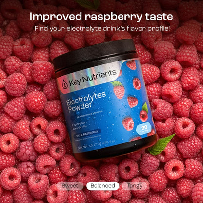 KEY NUTRIENTS Multivitamin Electrolytes Powder No Sugar - Sweet Blue Raspberry Electrolyte Powder - Endurance & Energy Supplement - Hydration Powder KEY NUTRIENTS