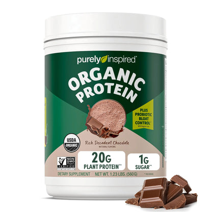 Purely Inspired Plant-Based Protein Powder for Men & Women, Rich Decadent Chocolate (16 Servings) - Vegan & Organic - 20g of Pea Protein Powder for Smoothies & Shakes Purely Inspired