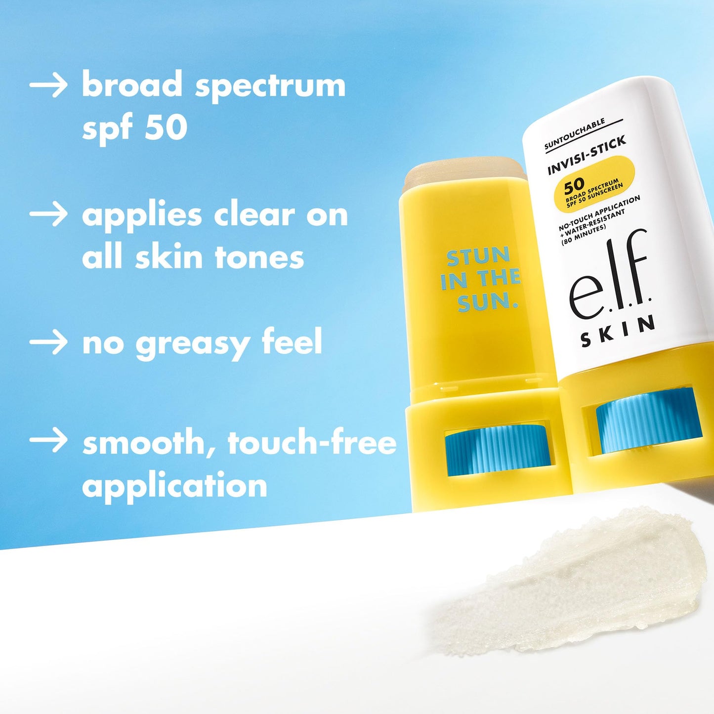 e.l.f. SKIN Suntouchable Invisi-Stick SPF 50, Clear Sunscreen For A Natural Finish, Made With Moisturizing Sunflower Seed Oil, Vegan & Cruelty-Free e.l.f.