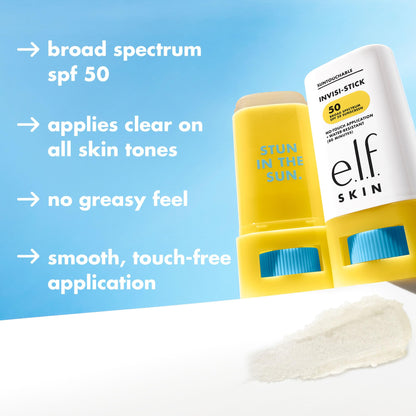 e.l.f. SKIN Suntouchable Invisi-Stick SPF 50, Clear Sunscreen For A Natural Finish, Made With Moisturizing Sunflower Seed Oil, Vegan & Cruelty-Free e.l.f.