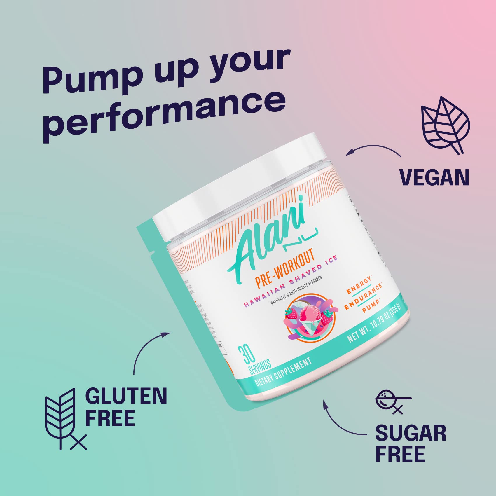 Alani Nu Pre Workout Powder Hawaiian Shaved ICE, Amino Energy Boost, Endurance Supplement, Sugar Free, 200mg Caffeine Alani Nu
