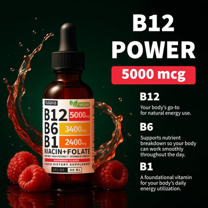 (2 Pack) Vitamin B12 and B6 Liquid Drops, B12 Sublingual Vitamin B Complex - B 12 Vitamin 5000mcg - B12 Methylcobalamin for Energy NUSAVA