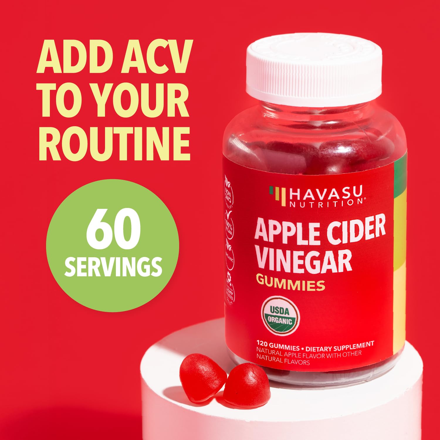 Apple Cider Vinegar Gummies, USDA Organic, Apple Flavor, 1-Month Supply | USDA Organic ACV Gummies for Digestive Health, Metabolism & Gut Support, Vegan, Gluten-Free, No Harsh Taste, 60ct Gsupps Australia