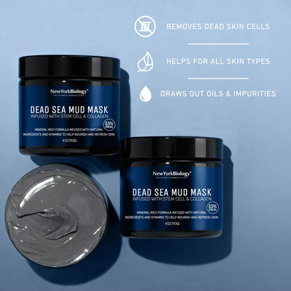 New York Biology Dead Sea Mud Mask for Face & Body | with Stem Cell and Collagen | Face Mask, Brush Applicator, Towel | Spa Quality Pore Refiner for Oily Skin NEW YORK BIOLOGY THE ULTIMATE COSMECEUTICALS