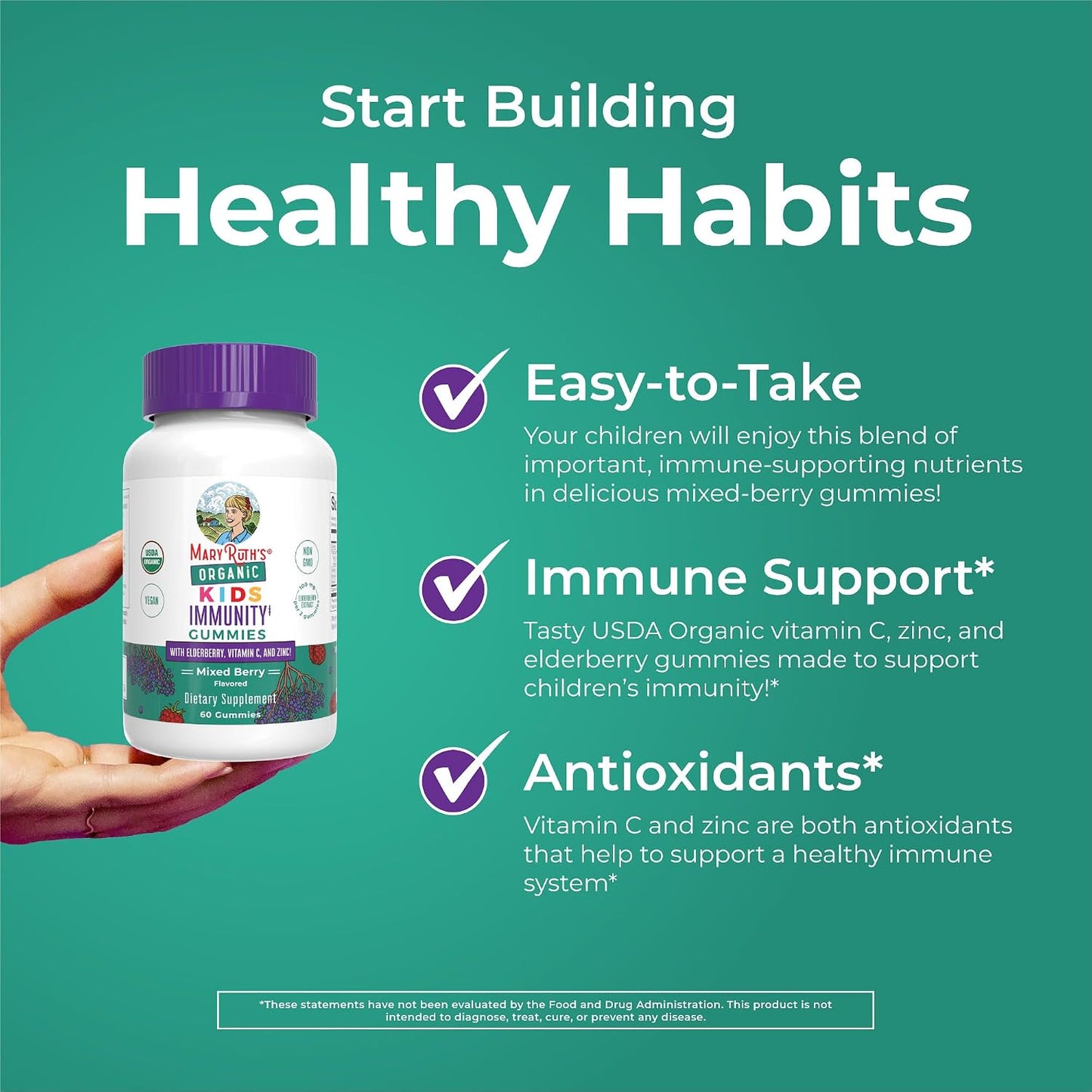 MARYRUTH'S Organics Kids Immune Support Gummies | USDA Organic | Vitamin C, Zinc, and Elderberry Gummies for Kids| Immune Support for Ages 4+ | Vegan | Non-GMO | Gluten Free | 60 Count
